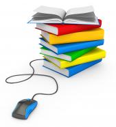 0115 colored books and mouse for education stock photo