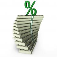 0115 dollar stack and green percentage value stock photo