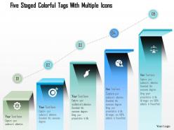 0115 five staged colorful tags with multiple icons powerpoint template