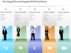 0115 five staged process diagram with text boxes powerpoint template