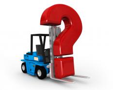 0115 forklift truck and red question mark stock photo
