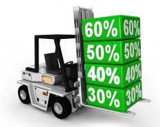 0115 forklift truck with percentage cartons stock photo