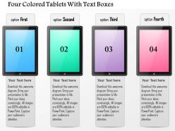 0115 four colored tablets with text boxes powerpoint template