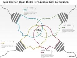0115 four human head bulbs for creative idea generation powerpoint template