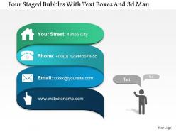 0115 four staged bubbles with text boxes and 3d man powerpoint template
