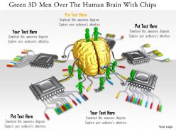 0115 green 3d men over the human brain with chips ppt graphics icons