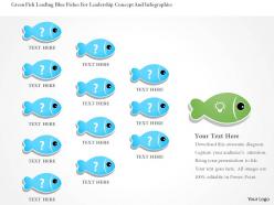 0115 green fish leading blue fishes for leadership concept and infographics powerpoint template