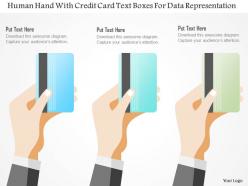 0115 Human Hand With Credit Card Text Boxes For Data Representation Powerpoint Template