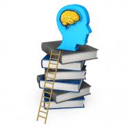 0115 ladder for success with books and human mind stock photo