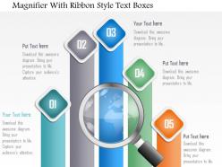 0115 magnifier with ribbon style text boxes powerpoint template