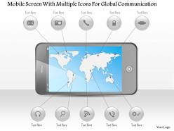 0115 mobile screen with multiple icons for global communication powerpoint template