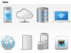 0115 networking technology icons storage globe wireless laptop ppt slide