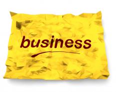 0115 red business text on yellow paper stock photo