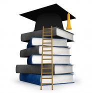 0115 success for graduation with books and ladder stock photo