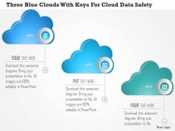 0115 three blue clouds with keys for cloud data safety powerpoint template
