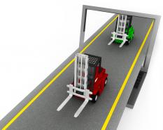 0115 two forklift trucks on road stock photo