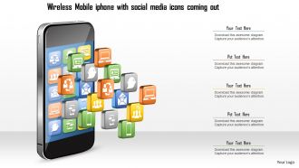 0115 wireless mobile iphone with social media icons coming out ppt slide