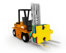 0115 yellow puzzle on truck stock photo