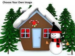 0514 winter view of snowman and hut image graphics for powerpoint