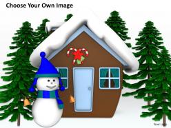 0514 winter view of snowman and hut image graphics for powerpoint
