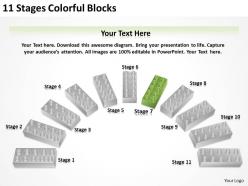 0620 business strategy consultant 11 stages colorful blocks powerpoint templates ppt backgrounds for slides