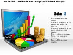 0814 bar and pie chart with coins on laptop for growth analysis image graphics for powerpoint