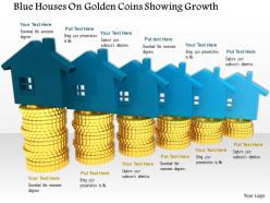 0814 blue houses on golden coins showing growth image graphics for powerpoint