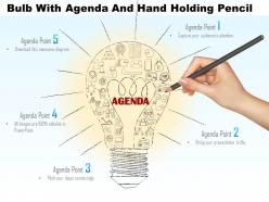 0814 business consulting bulb with agenda and hand holding pencil powerpoint slide template