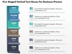 0814 business consulting five staged vertical text boxes for business process powerpoint slide template
