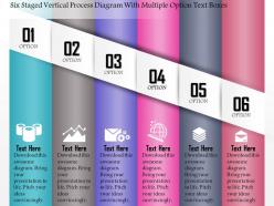 0814 business consulting six staged vertical process diagram with multiple option text boxex ppt slide template
