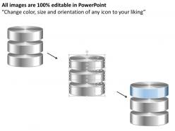 0814 database symbol icon shown by silver cylinders to represent persistent storage ppt slides