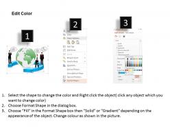 0814 global communication with globe in the middle and customers with mobile devices ppt slides