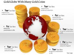 0814 globe with many gold coins for global finance graphics for powerpoint