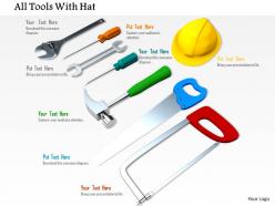 0814 wrench screwdriver hammer with handsaw and protection hat for site use image graphics for powerpoint