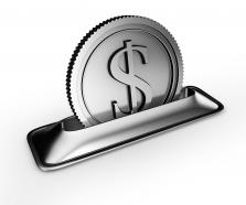 0914 3d coin with dollar symbol in stand stock photo