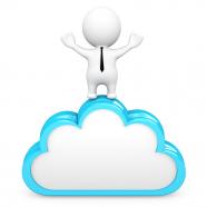 0914 3d man on cloud icon with open hands stock photo