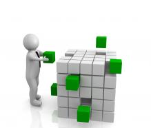 0914 3d man person with cubes teamwork management image stock photo