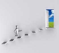 0914 3d men staircase door to future success growth stock photo