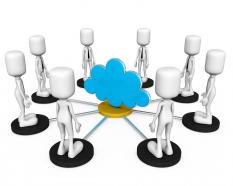 0914 3d people around cloud for cloud connection stock photo