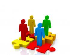 0914 3d people standing on puzzles for teamwork stock photo