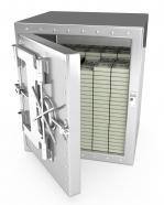 0914 3d safe with dollar bundles for safety stock photo