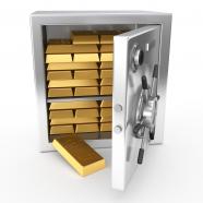 0914 3d safe with gold bricks for security stock photo