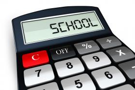 0914 Black Calculator Displaying Word School Stock Photo