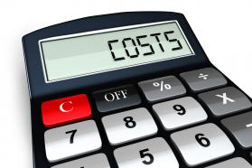 0914 black calculator displays word costs stock photo