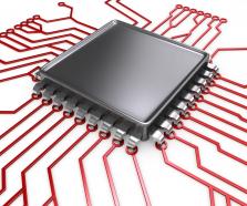 0914 black processor chip on circuit board stock photo