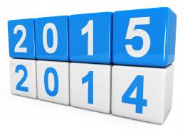 0914 blue blocks of new year 2015 with 2014 stock photo