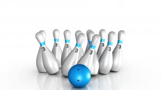 0914 blue bowling set image on white background stock photo