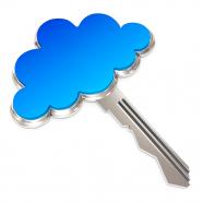 0914 Blue Cloud Key Icon On White Background Stock Photo
