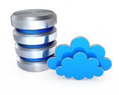 0914 blue clouds with storage device for cloud storage stock photo