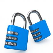 0914 blue combination locks on white background stock photo